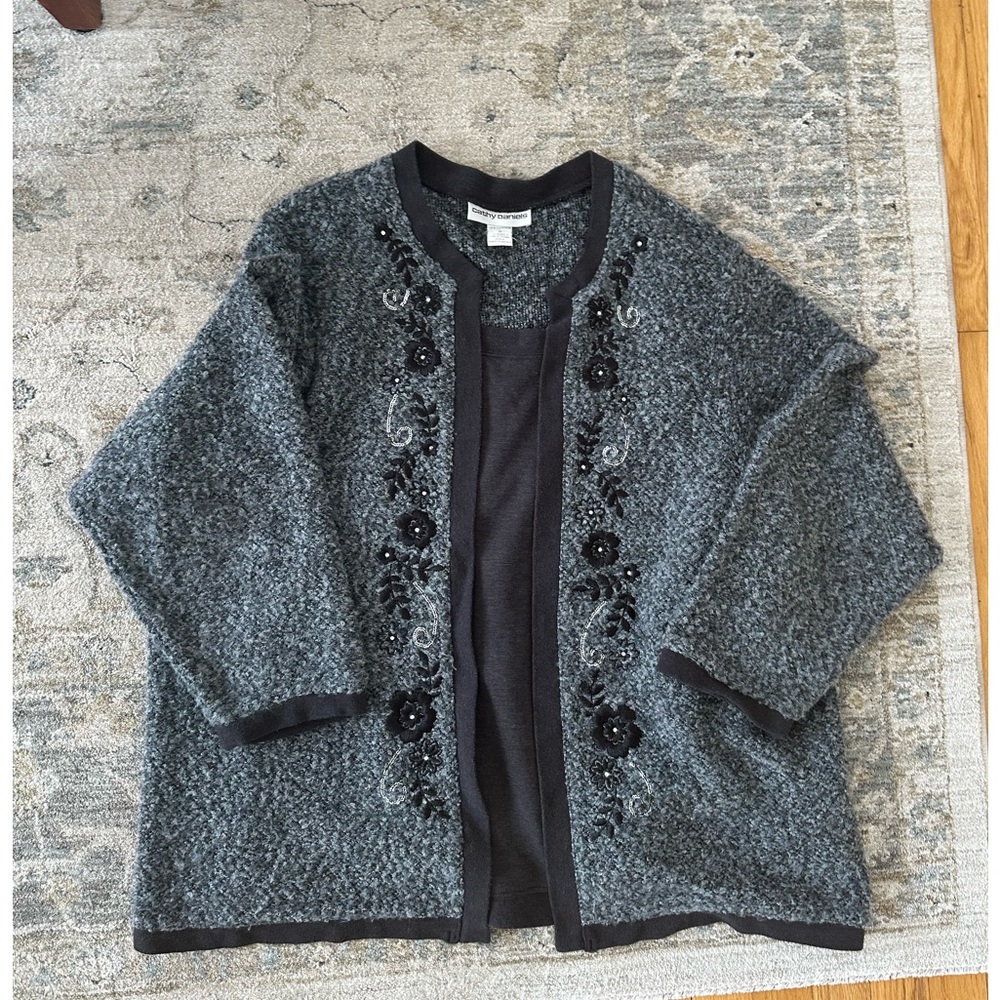 Cathy Daniels Black and Gray Embroidered Cardigan